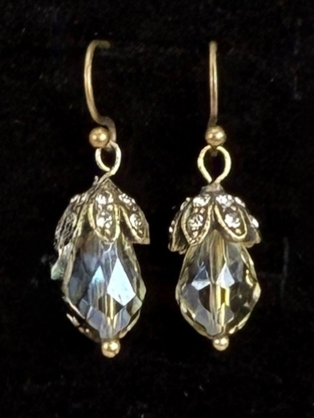 Pretty bronze tone delicate, reflective bead, pierced earrings